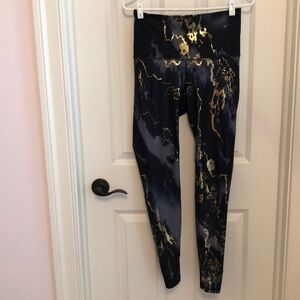 Blue and gold marble leggings